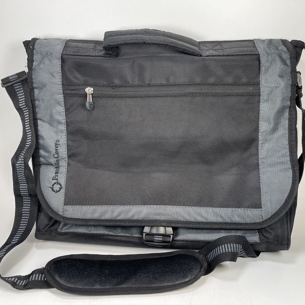Franklin Covey Messenger Briefcase 15x12 Laptop Nylon Black/Gray Bag Organizer